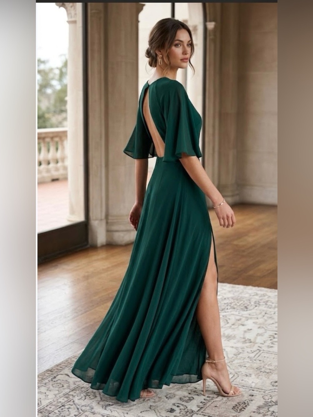 Reformation Deep Green Open-Back Maxi Dress size 2